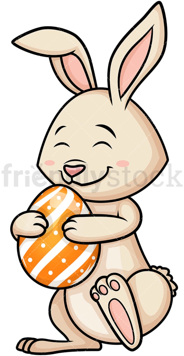 Easter Bunny Hugging Easter Egg Cartoon Clipart Vector - FriendlyStock