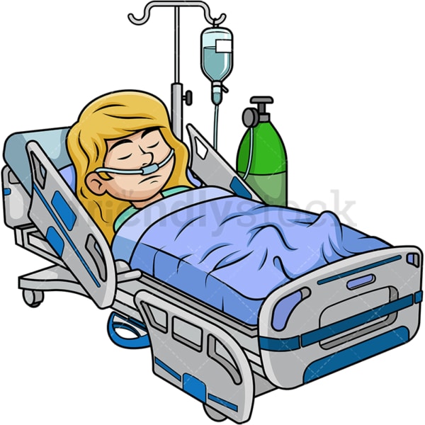 Patientin im Krankenhausbett Cartoon Clipart Vektor - FriendlyStock