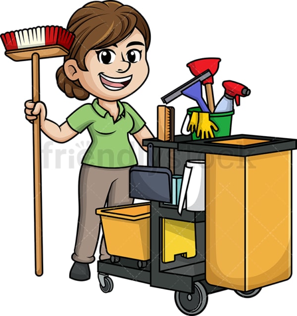 Female janitor with cleaning cart. PNG - JPG and vector EPS (infinitely scalable).