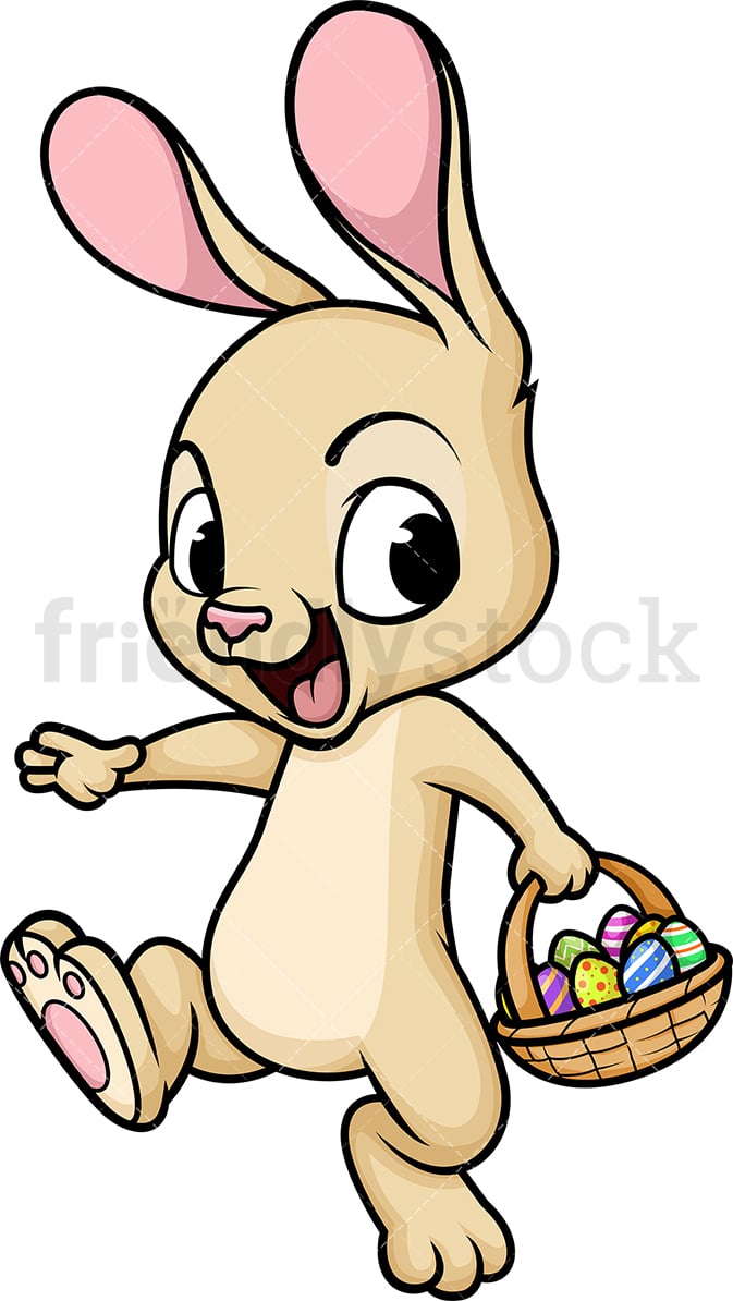 Easter Bunny With Basket Of Eggs Cartoon Vector Clipart - FriendlyStock