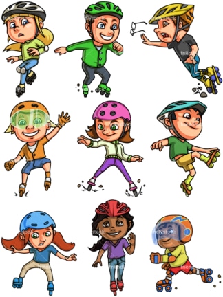 Kids roller skating. PNG - JPG and vector EPS file formats (infinitely scalable). Image isolated on transparent background.