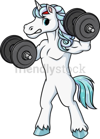Unicorn lifting dumbbells. PNG - JPG and vector EPS (infinitely scalable).