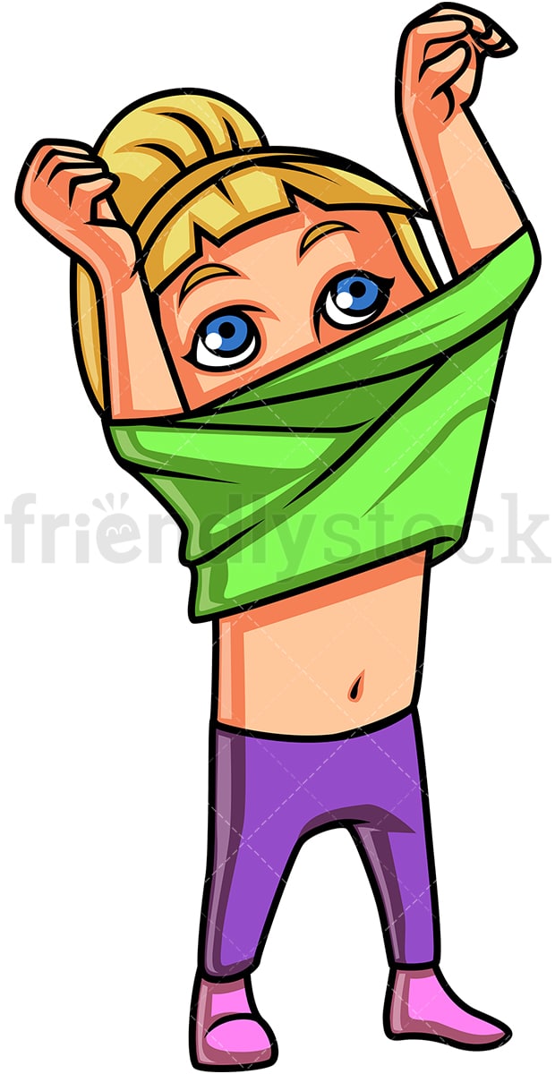 cartoon girl putting on clothes