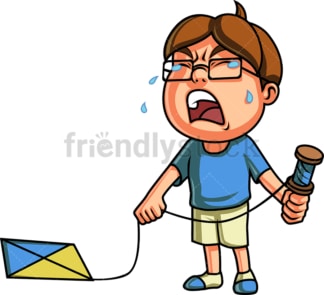 Crying kid with kite. PNG - JPG and vector EPS (infinitely scalable). Image isolated on transparent background.