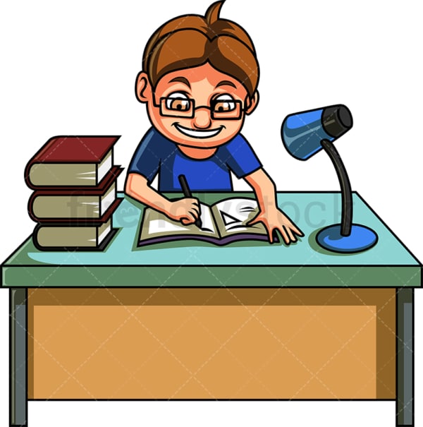 Little boy doing homework. PNG - JPG and vector EPS file formats (infinitely scalable). Image isolated on transparent background.