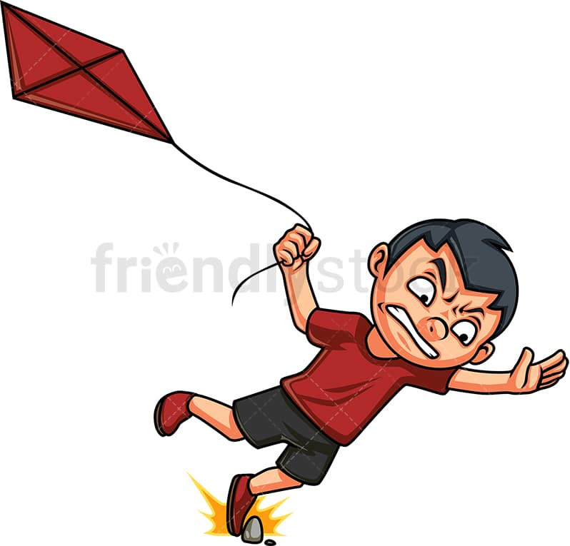 Boy Trying To Fly Kite Cartoon Vector Clipart - FriendlyStock
