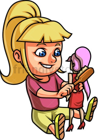 Little girl playing with doll. PNG - JPG and vector EPS file formats (infinitely scalable). Image isolated on transparent background.