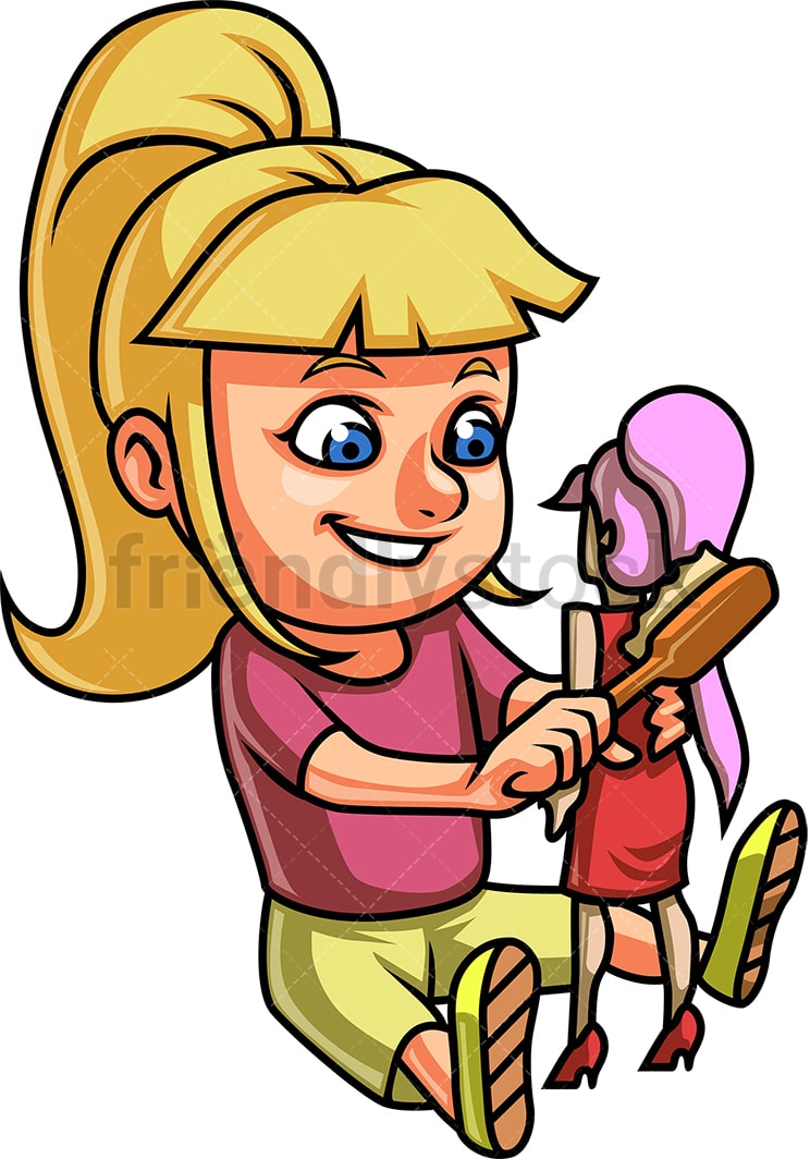 girl playing with dolls cartoon