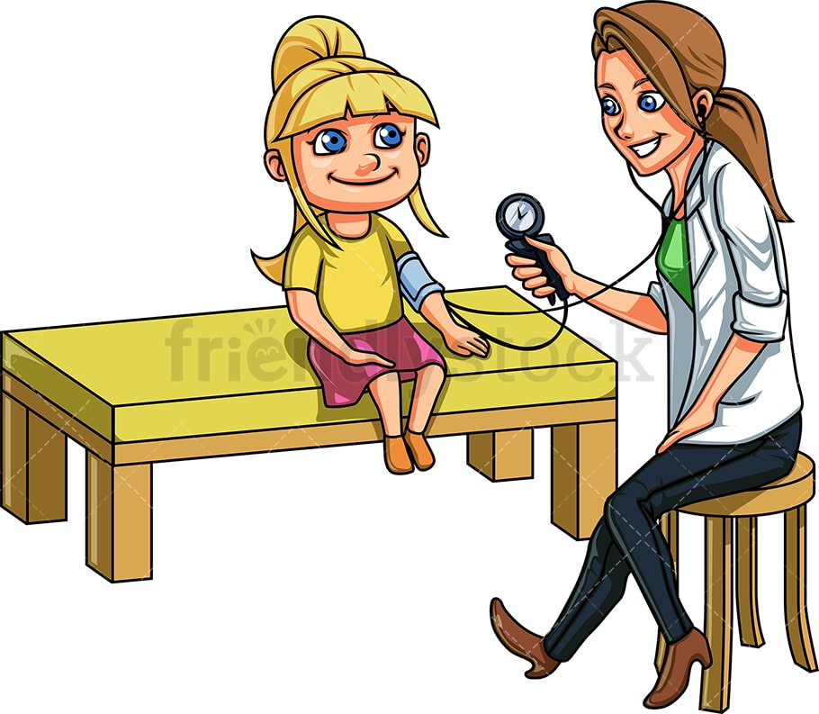 Doctor tomando la presión arterial de la niña Cartoon Vector Clipart -  FriendlyStock