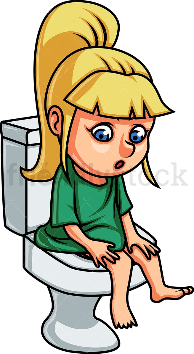 Little Girl Sitting On Toilet Cartoon Vector Clipart - FriendlyStock