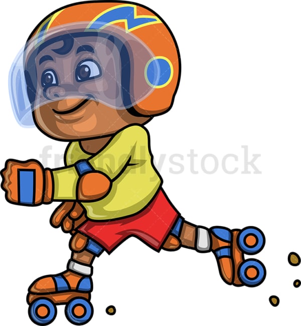 African-American boy roller skating. PNG - JPG and vector EPS. Isolated on transparent background.