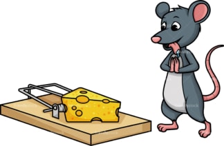 Mouse standing near trap. PNG - JPG and vector EPS (infinitely scalable).