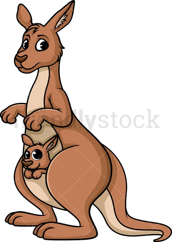 Mom Kangaroo With Baby Joey In Pouch Cartoon Clipart Vector FriendlyStock