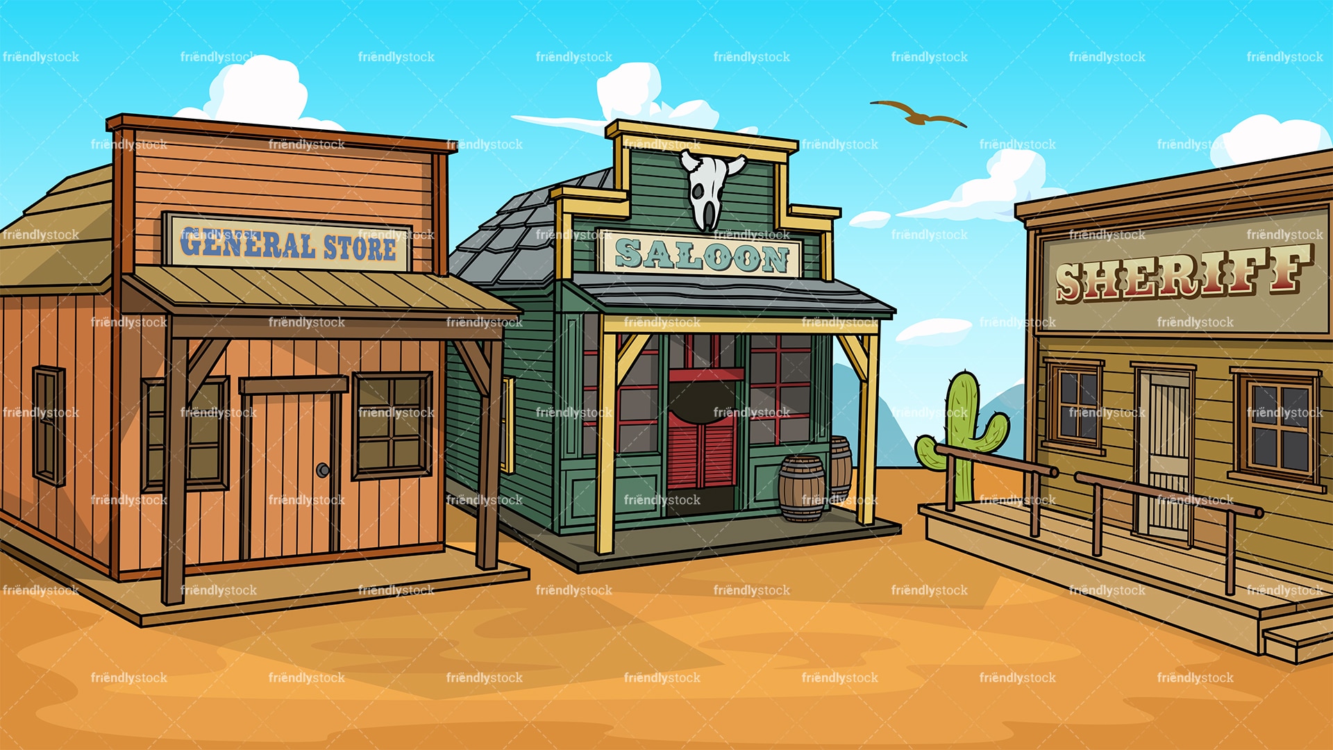 Wild West Town Background Cartoon Clipart Vector - FriendlyStock