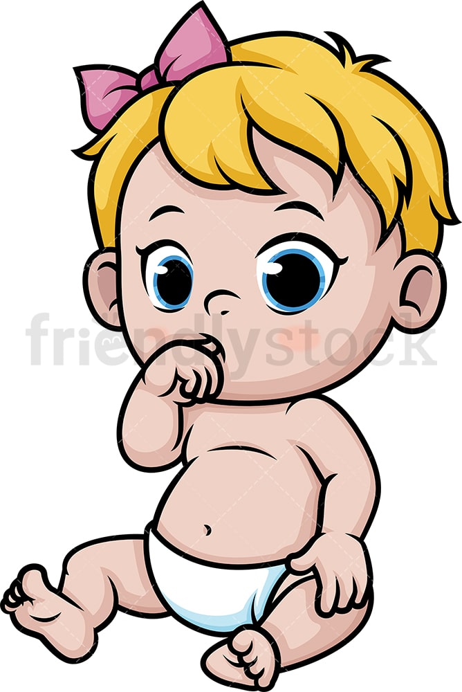 Baby Girl Sucking Her Thumb Cartoon Clipart Vector - FriendlyStock