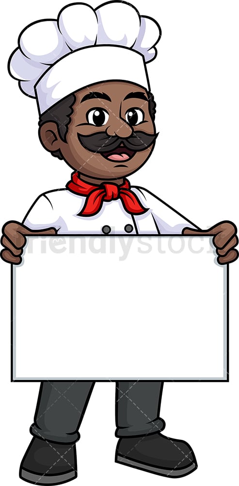 Black male chef holding empty sign. PNG - JPG and vector EPS (infinitely scalable).