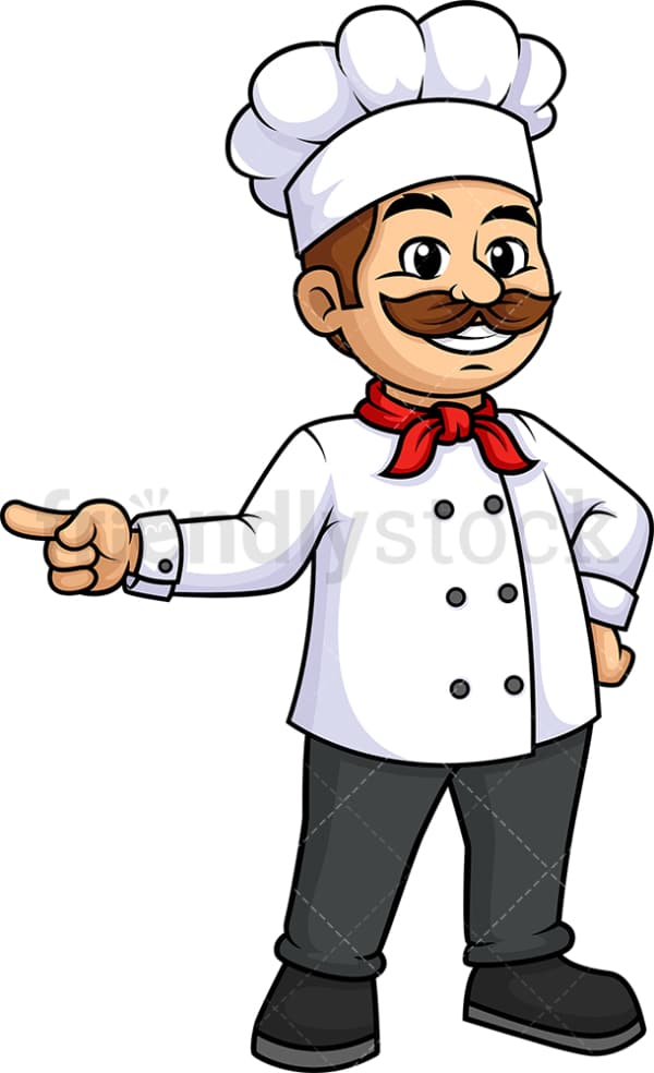 Male Chef Pointing To The Side Cartoon Clipart Vector - FriendlyStock