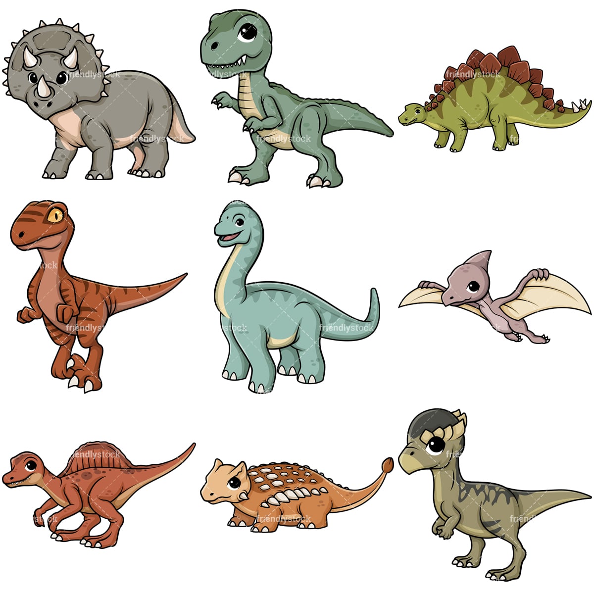 Lindo dinosaurios dibujos animados Vector Clipart - FriendlyStock