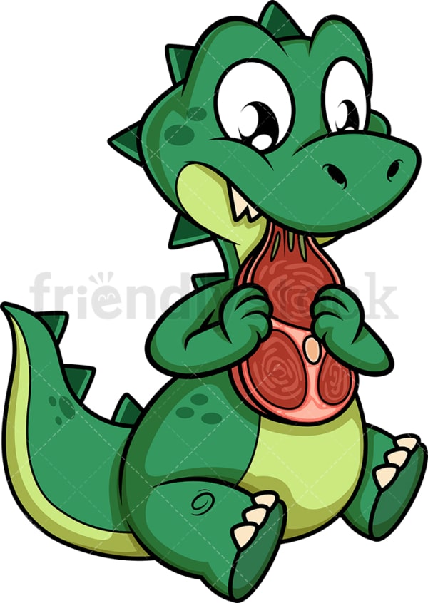 Green Dinosaur Eating Meat Cartoon Clipart Vector FriendlyStock