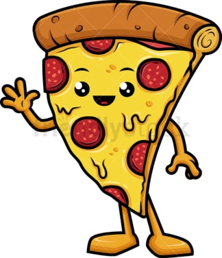 Pizza character waving hello. PNG - JPG and vector EPS (infinitely scalable).
