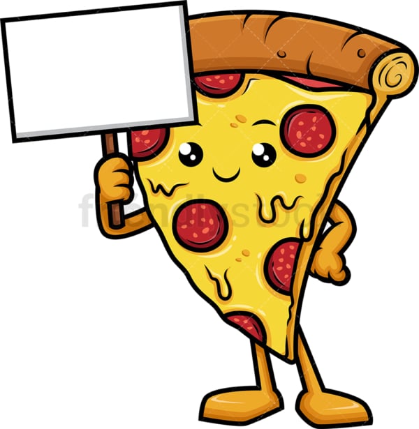 Pizza character holding blank sign. PNG - JPG and vector EPS (infinitely scalable).