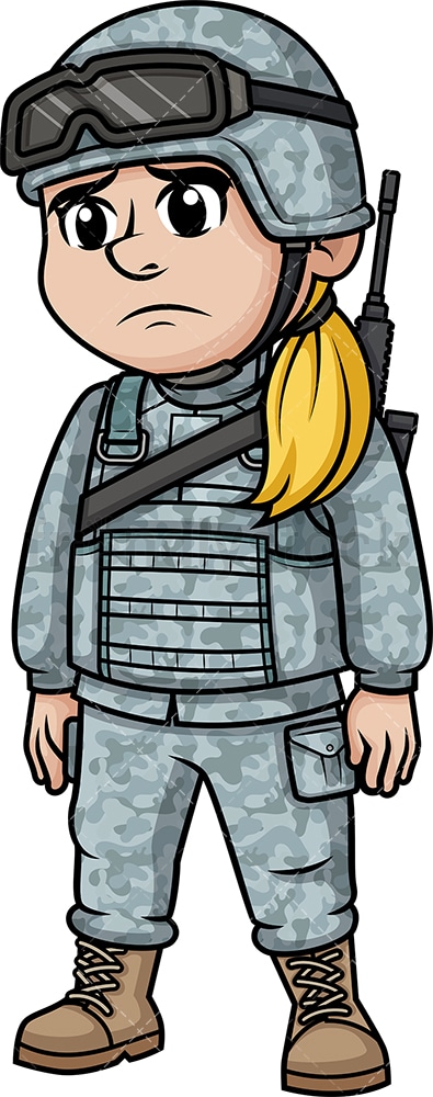 Sad female soldier. PNG - JPG and vector EPS (infinitely scalable). Image isolated on transparent background.