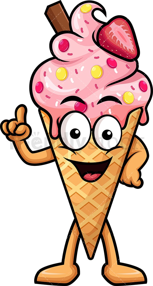 Ice Cream Cone Pointing Up Cartoon Clipart Vector - FriendlyStock