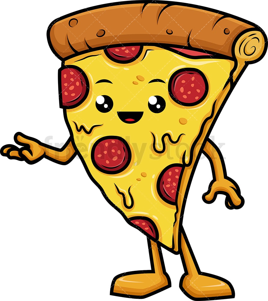 Pizza Character Presenting Cartoon Clipart Vector - FriendlyStock
