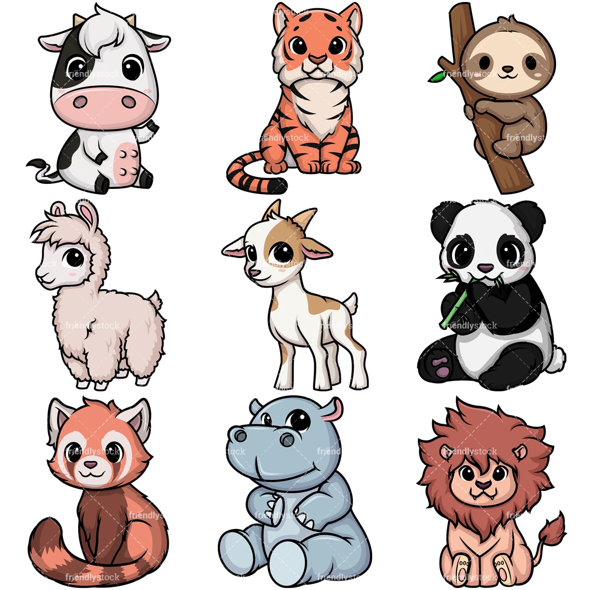 Kawaii Animals Collection 1 Cartoon Vector Clipart - FriendlyStock