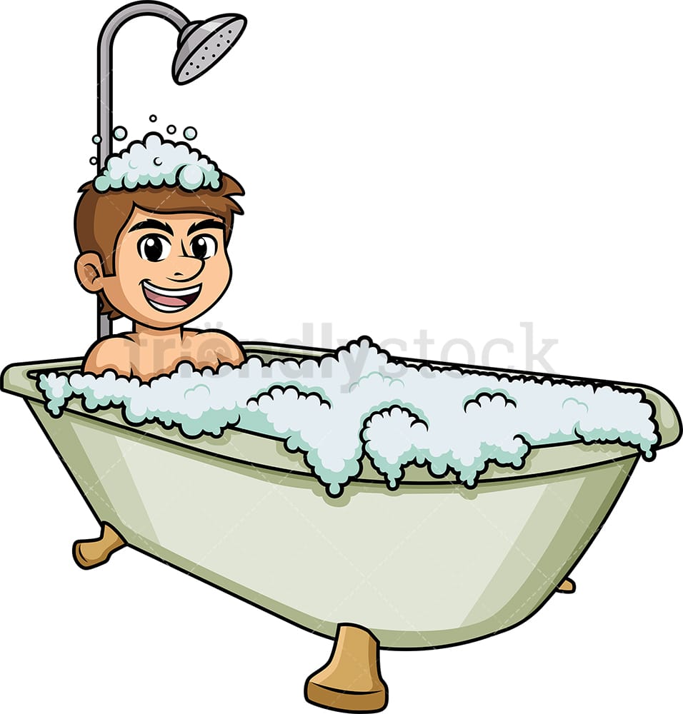 Caucasian Man In Bathtub Cartoon Clipart Vector - FriendlyStock