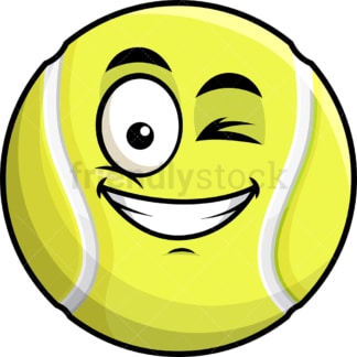 Winking and smiling tennis ball emoticon. PNG - JPG and vector EPS file formats (infinitely scalable). Image isolated on transparent background.