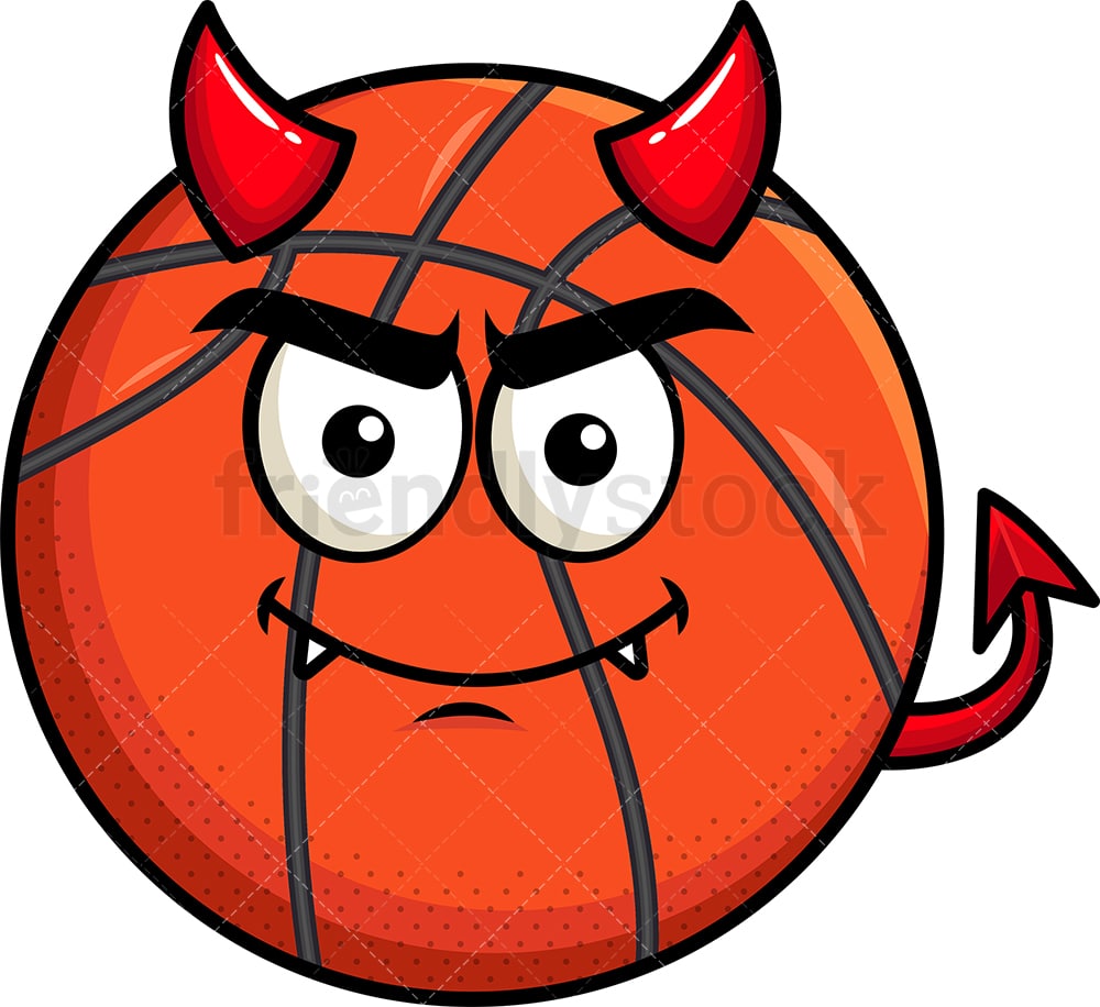 Crafty devil basketball emoticon. PNG - JPG and vector EPS file formats (infinitely scalable). Image isolated on transparent background.