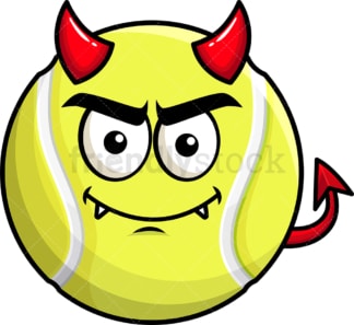 Crafty devil tennis ball emoticon. PNG - JPG and vector EPS file formats (infinitely scalable). Image isolated on transparent background.