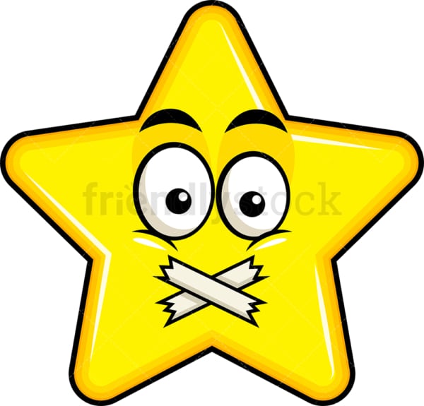 Taped mouth star emoticon. PNG - JPG and vector EPS file formats (infinitely scalable). Image isolated on transparent background.