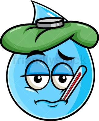 Feverish sick raindrop emoticon. PNG - JPG and vector EPS file formats (infinitely scalable). Image isolated on transparent background.