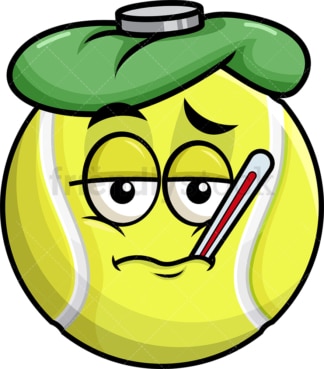 Feverish sick tennis ball emoticon. PNG - JPG and vector EPS file formats (infinitely scalable). Image isolated on transparent background.
