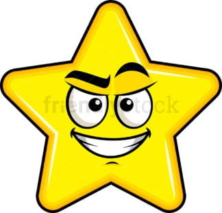 Cunning evil face star emoticon. PNG - JPG and vector EPS file formats (infinitely scalable). Image isolated on transparent background.