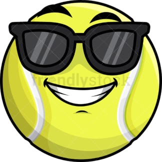 Cool tennis ball wearing sunglasses emoticon. PNG - JPG and vector EPS file formats (infinitely scalable). Image isolated on transparent background.