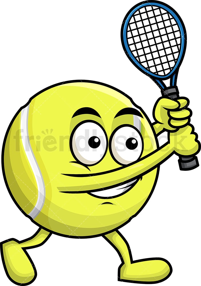 Tennis Ball Holding A Racket Cartoon Clipart Vector - FriendlyStock