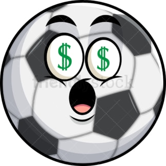 Soccer ball with money eyes emoticon. PNG - JPG and vector EPS file formats (infinitely scalable). Image isolated on transparent background.