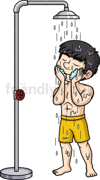 Asian man taking a shower. PNG - JPG and vector EPS (infinitely scalable).