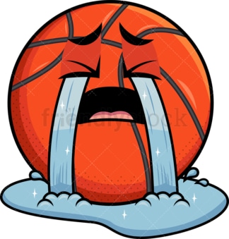 Crying with wailing tears basketball emoticon. PNG - JPG and vector EPS file formats (infinitely scalable). Image isolated on transparent background.