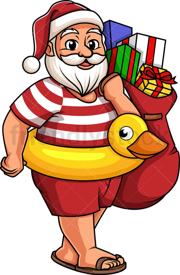 Summer santa claus holding gift bag. PNG - JPG and vector EPS (infinitely scalable).