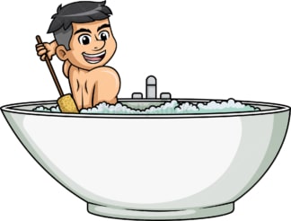 Man scratching his back while bathing. PNG - JPG and vector EPS (infinitely scalable).