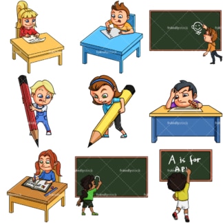 Kids writing. PNG - JPG and vector EPS file formats (infinitely scalable). Image isolated on transparent background.