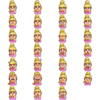 Visages d'emoji de petite fille. PNG - Formats de fichiers JPG et EPS vectoriels (infiniment évolutifs). Image isolée sur fond transparent.