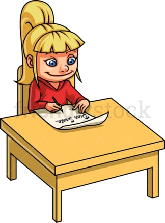 Girl writing letter to santa claus. PNG - JPG and vector EPS. Isolated on transparent background.