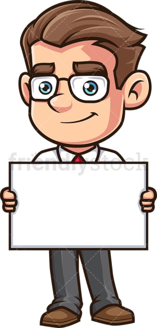 Employee holding blank sign. PNG - JPG and vector EPS (infinitely scalable).
