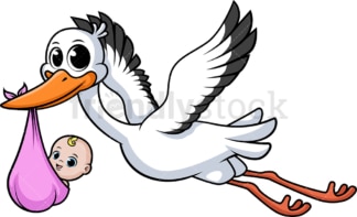 Stork carrying baby girl. PNG - JPG and vector EPS file formats (infinitely scalable). Image isolated on transparent background.
