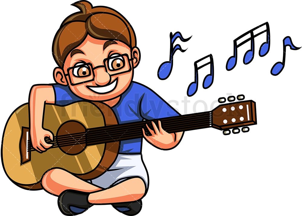 Kid Playing Guitar Cartoon Clipart Vector - FriendlyStock